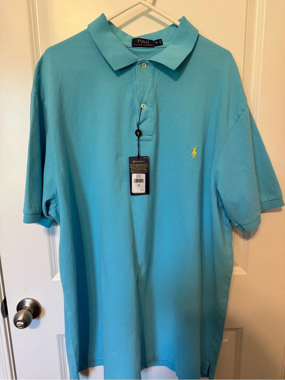 Ralph Lauren Men's Polo Shirt in Aqua Blue with Yellow Pony